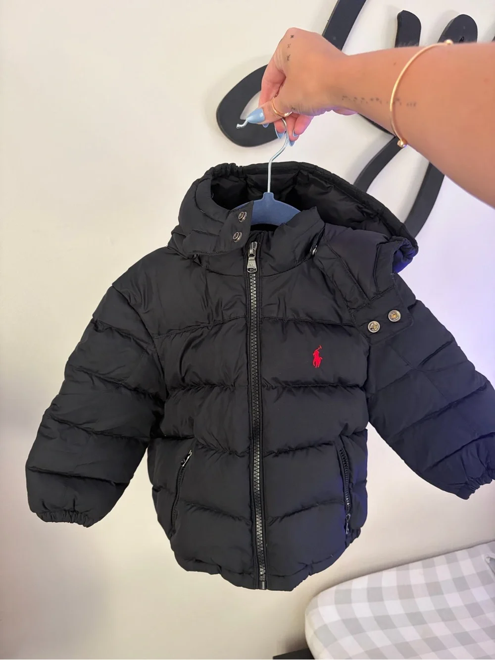 Ralph Lauren Black Quilted Infant Jacket with Light Blue Label